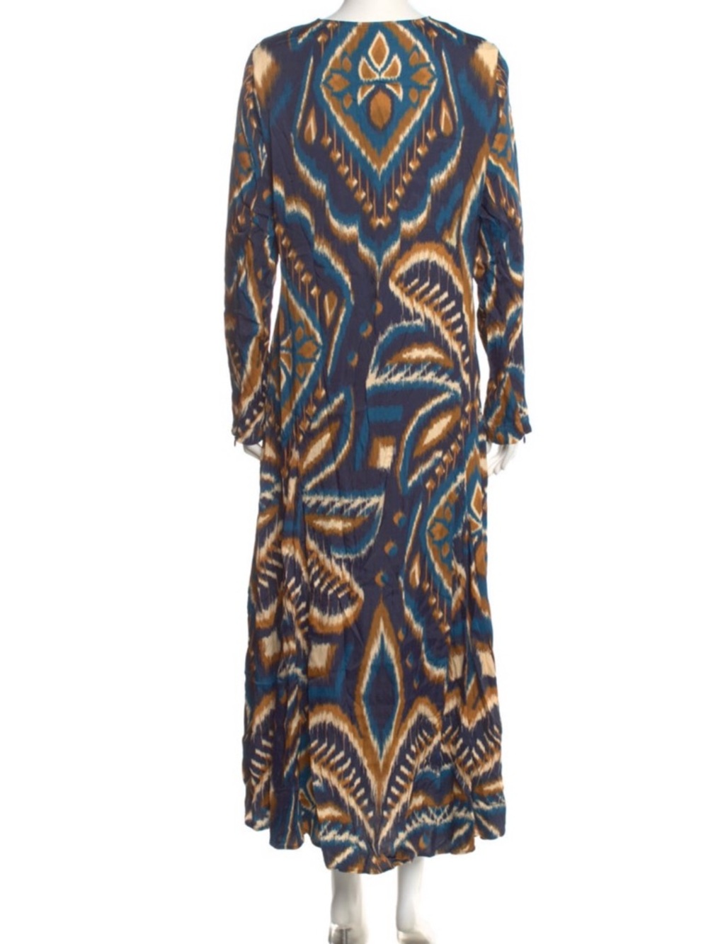 FARM Rio Pineapple Ikat Blue & Brown Geometric Maxi Dress Size XL 10/12 - Picture 2 of 2